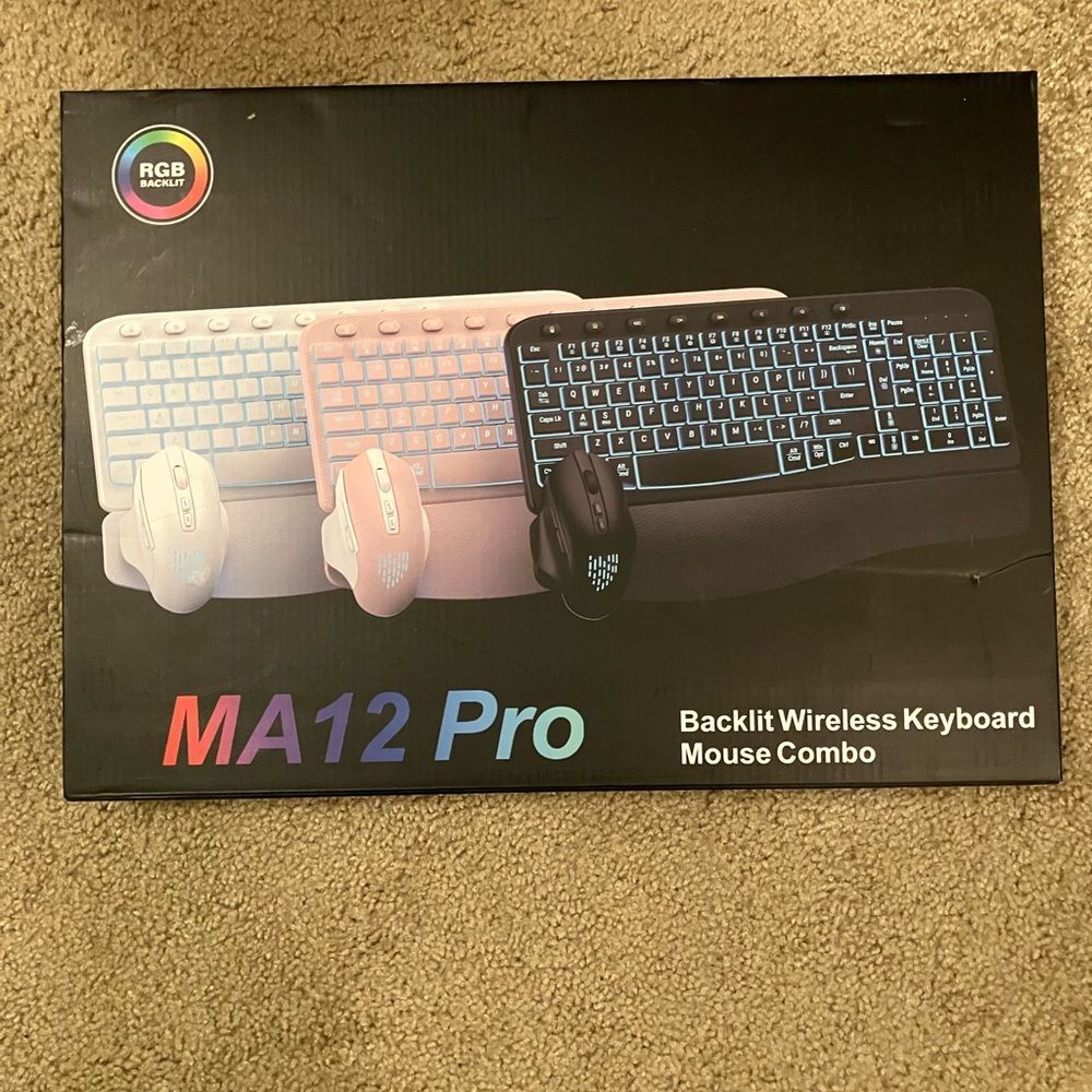 MA12 Pro RGB Backlit Wireless Keyboard Mouse Combo - White